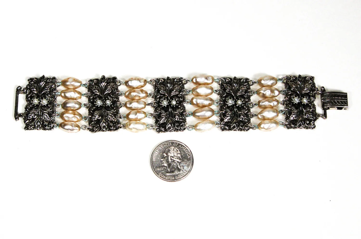 Victorian Revival Pearl and Silver Bead Bracelet by Judy Lee