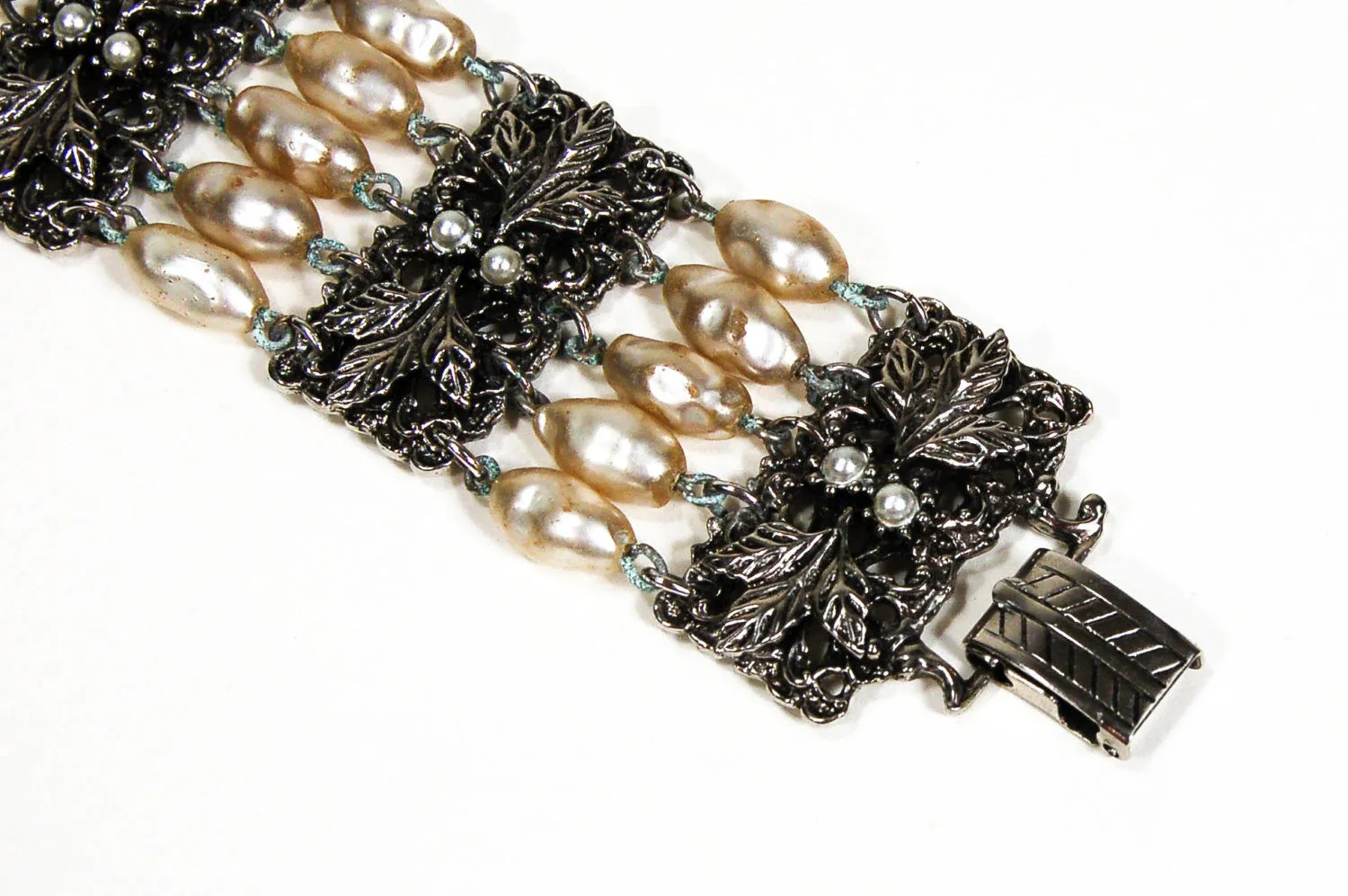 Victorian Revival Pearl and Silver Bead Bracelet by Judy Lee