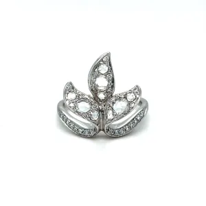 Vintage 18K White Gold Leaf Diamond Ring with Rose Cut Diamonds.