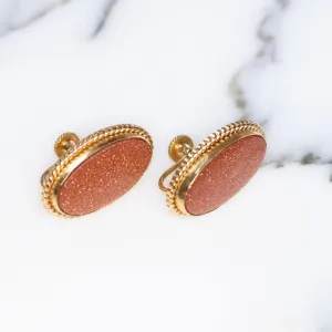 Vintage 1950s Oval Goldstone Earrings