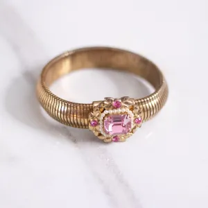 Vintage Coro Expansion Bracelet with Pink Rhinestones and Faux Pearls