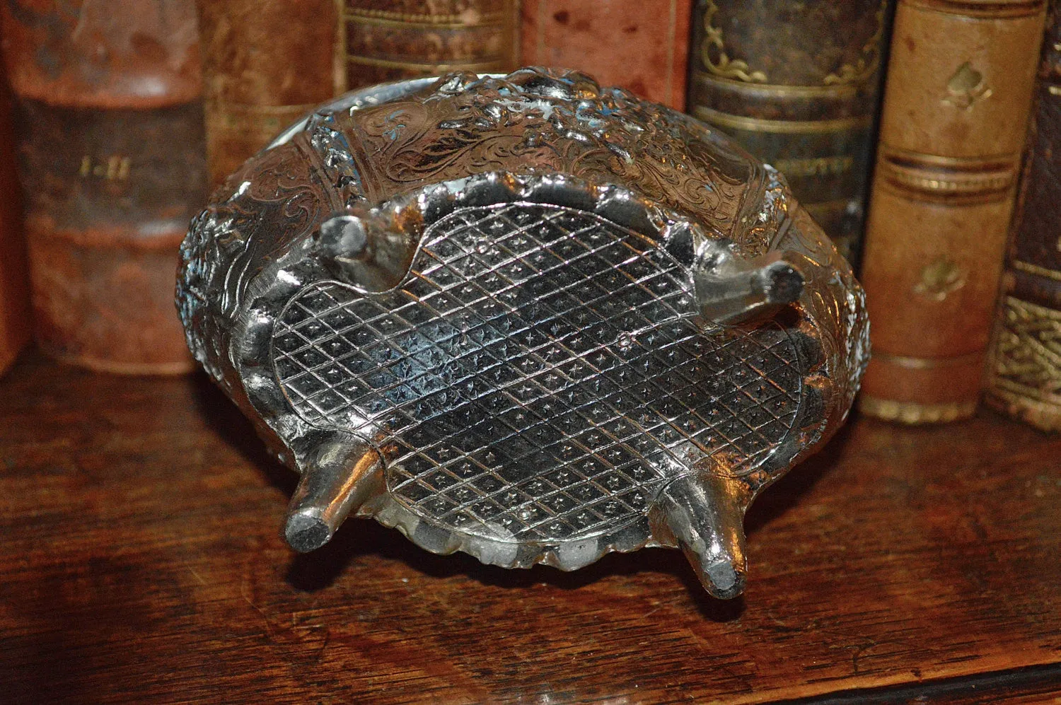 Vintage French Jewelry Box Silver Finish Rose Design