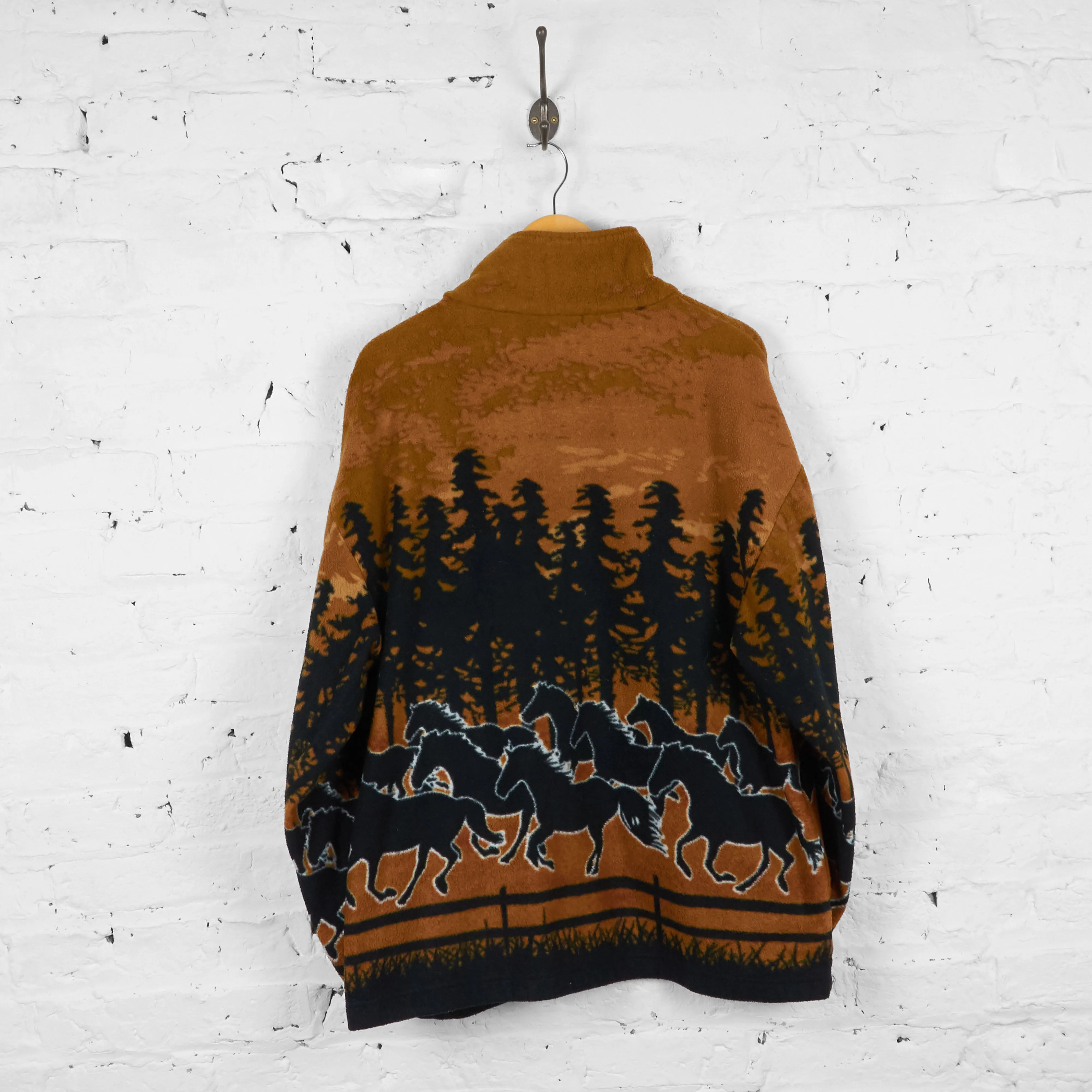 Vintage Horses Patterned Fleece - Brown - L