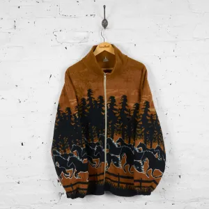 Vintage Horses Patterned Fleece - Brown - L