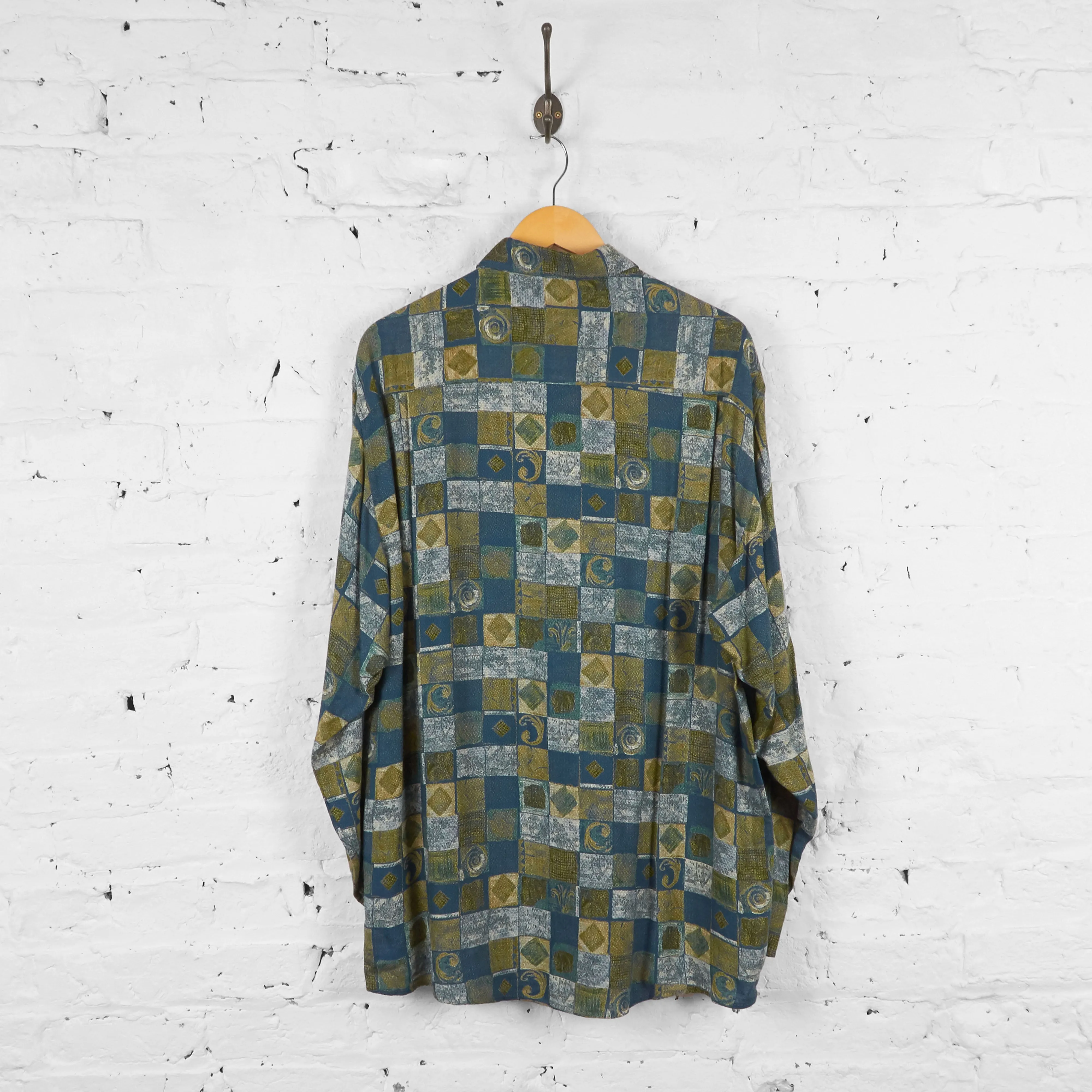 Vintage Patterned Party Shirt - Blue/Green - XL