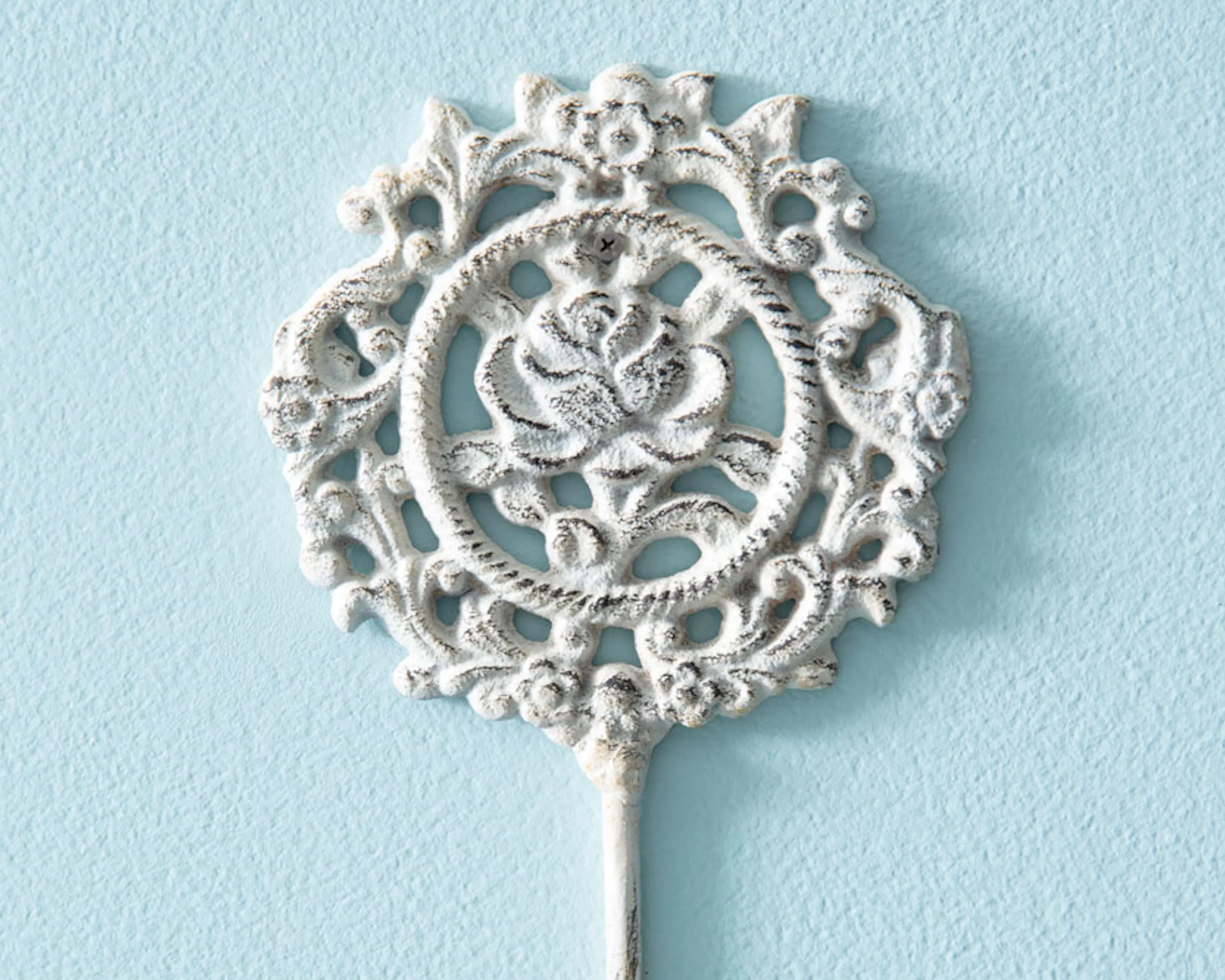 Vintage rose ornate filigree iron wall hook