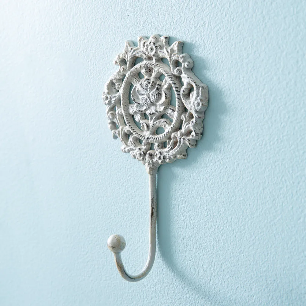Vintage rose ornate filigree iron wall hook