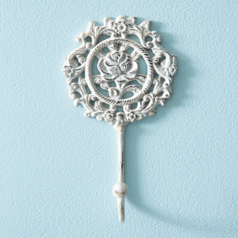 Vintage rose ornate filigree iron wall hook