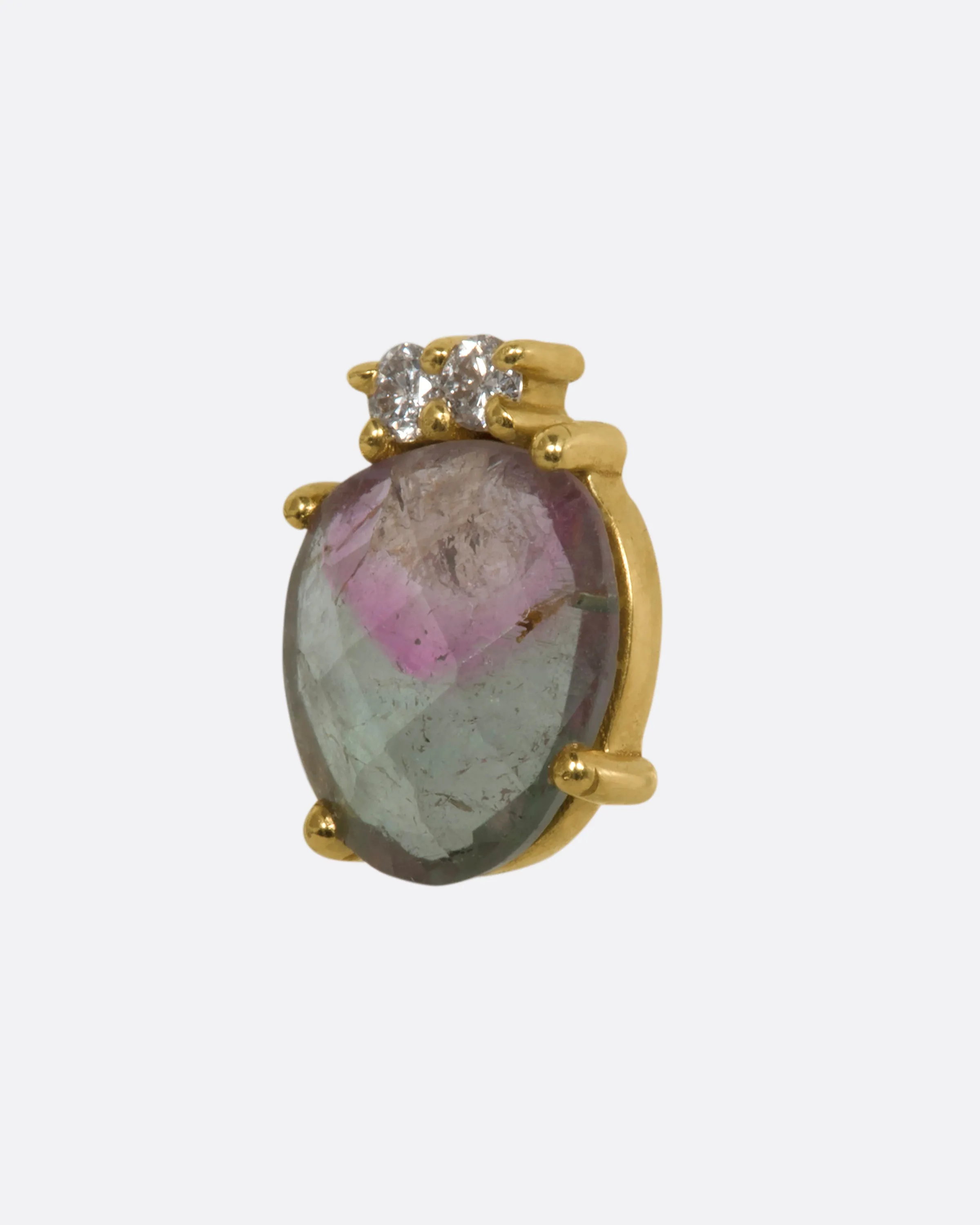 Watermelon Tourmaline and Diamond Reed Stud Earring