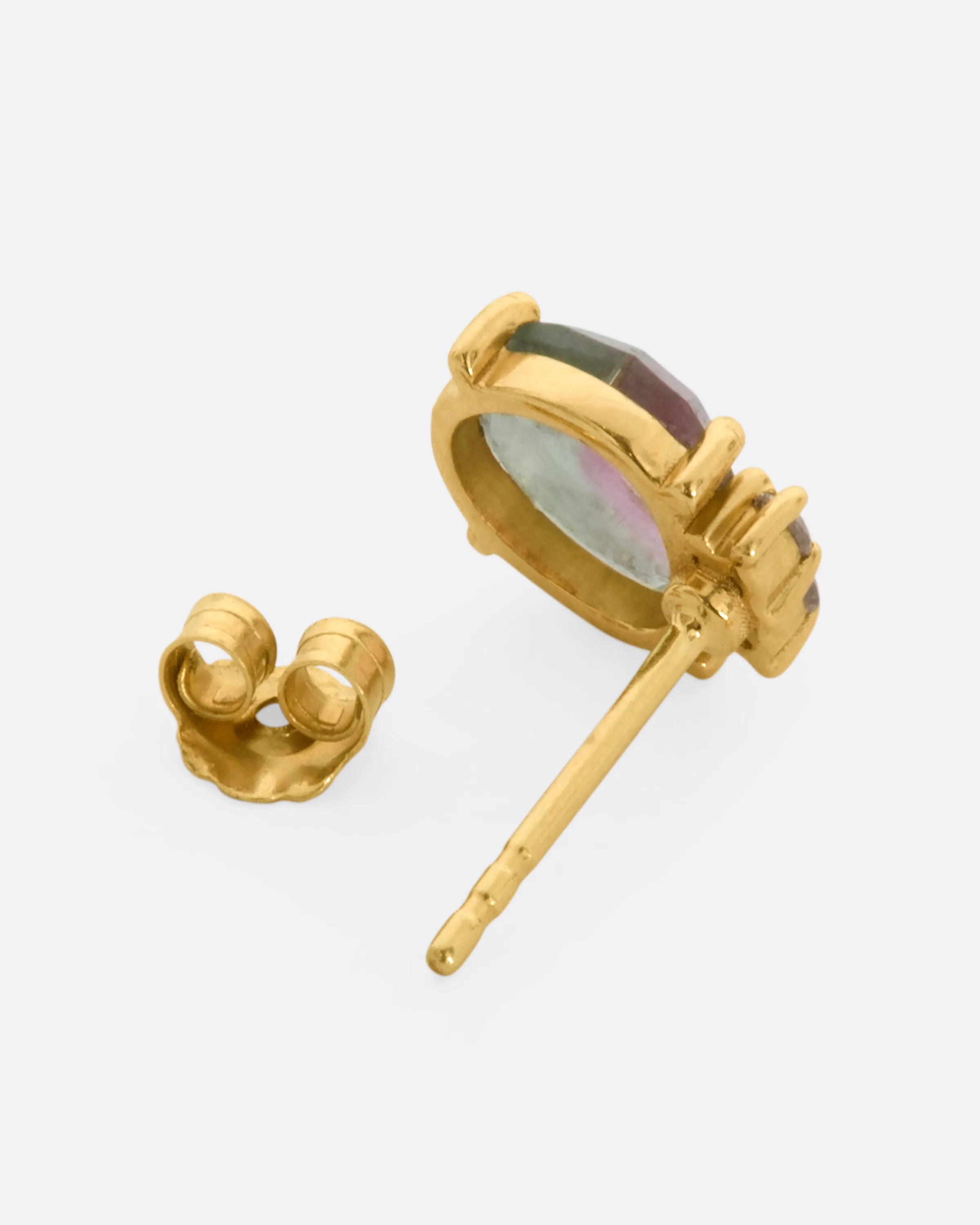 Watermelon Tourmaline and Diamond Reed Stud Earring
