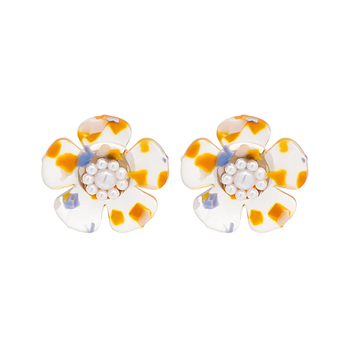 White & Silver-Plated Flower Stud Earrings