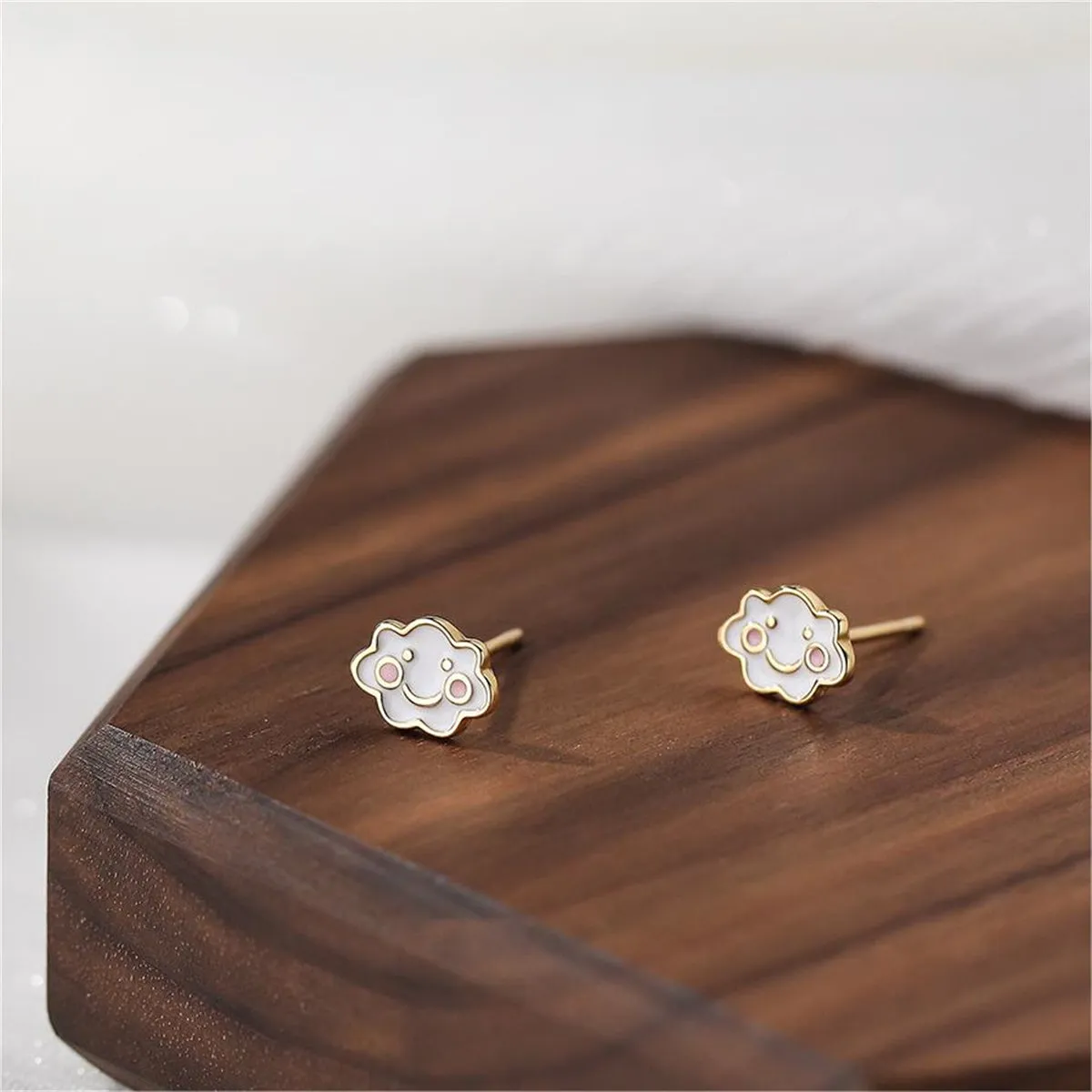 White Enamel & 18K Gold-Plated Cloud Stud Earrings