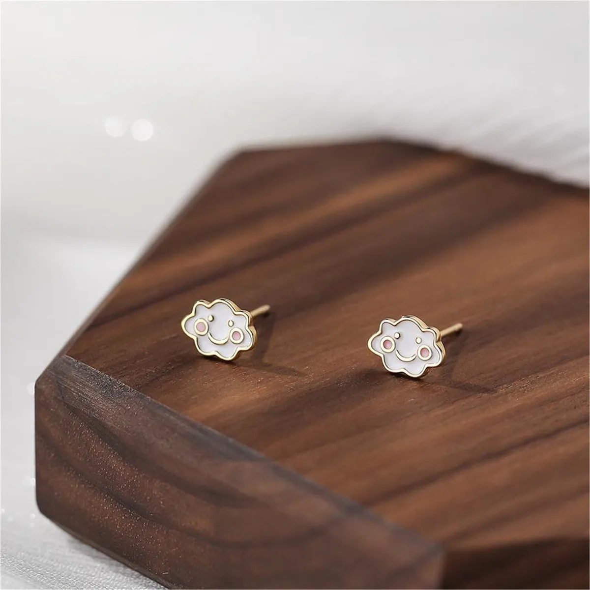White Enamel & 18K Gold-Plated Cloud Stud Earrings
