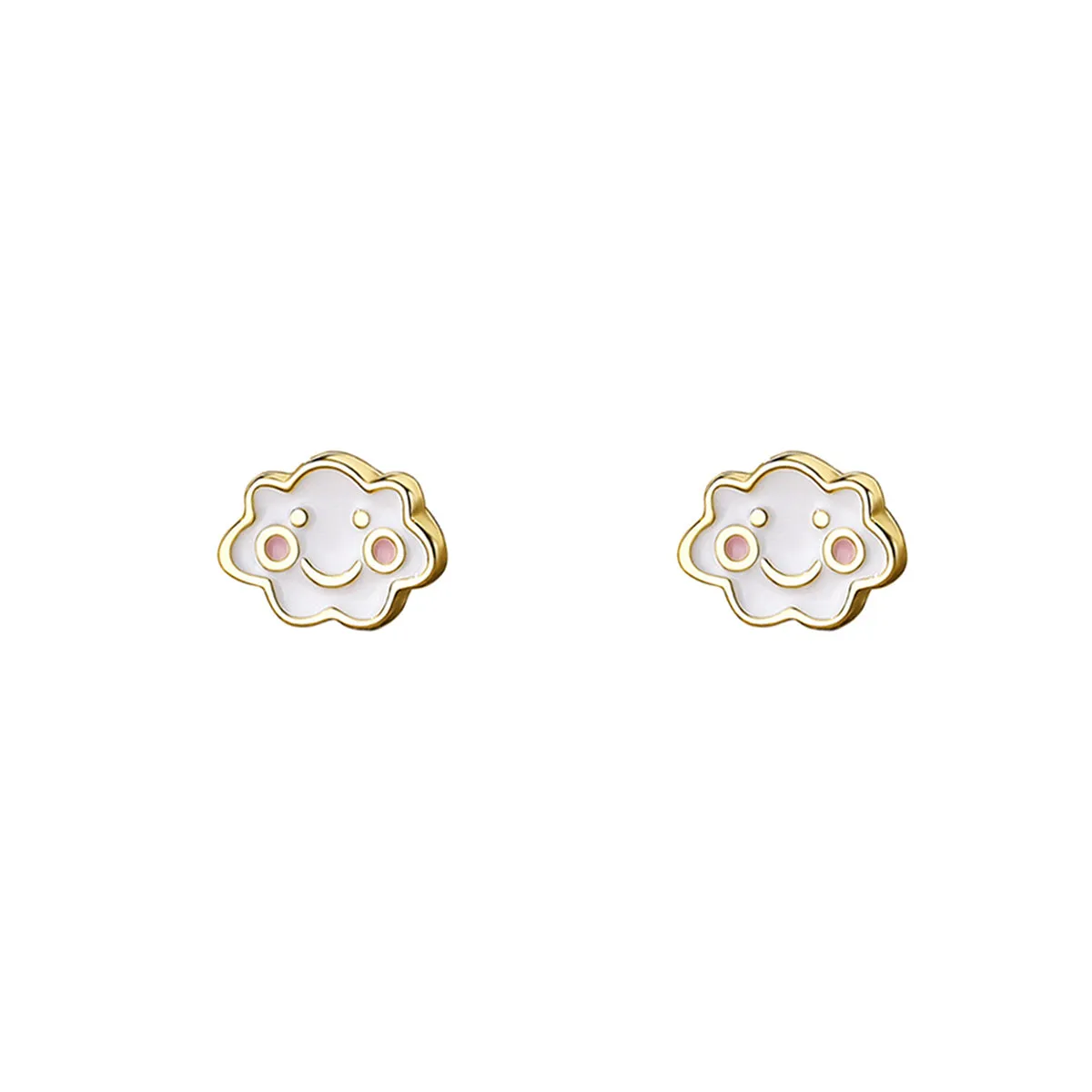 White Enamel & 18K Gold-Plated Cloud Stud Earrings