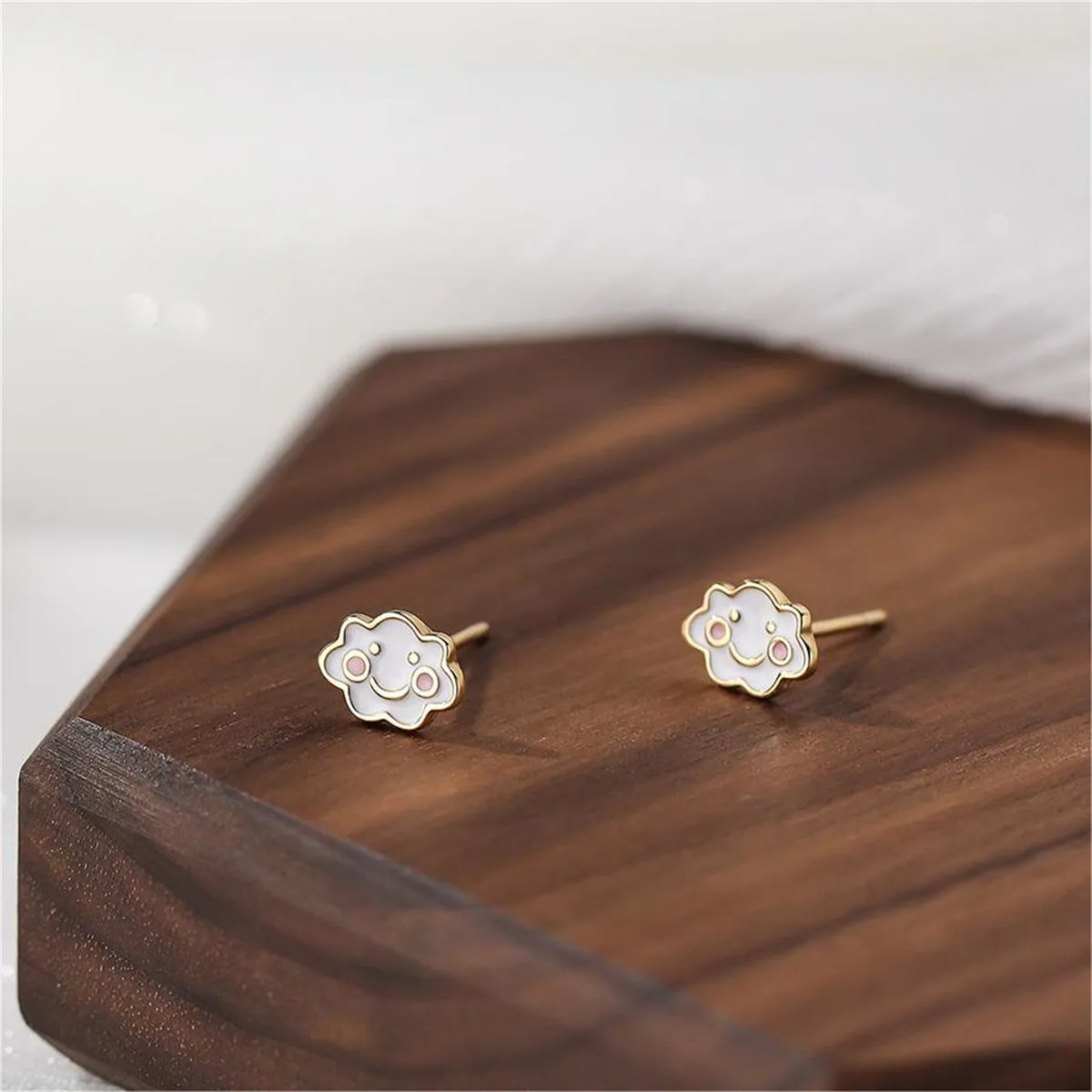 White Enamel & 18K Gold-Plated Cloud Stud Earrings