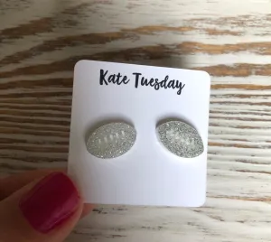 White Glitter Football Sparkly Stud Acrylic Earrings