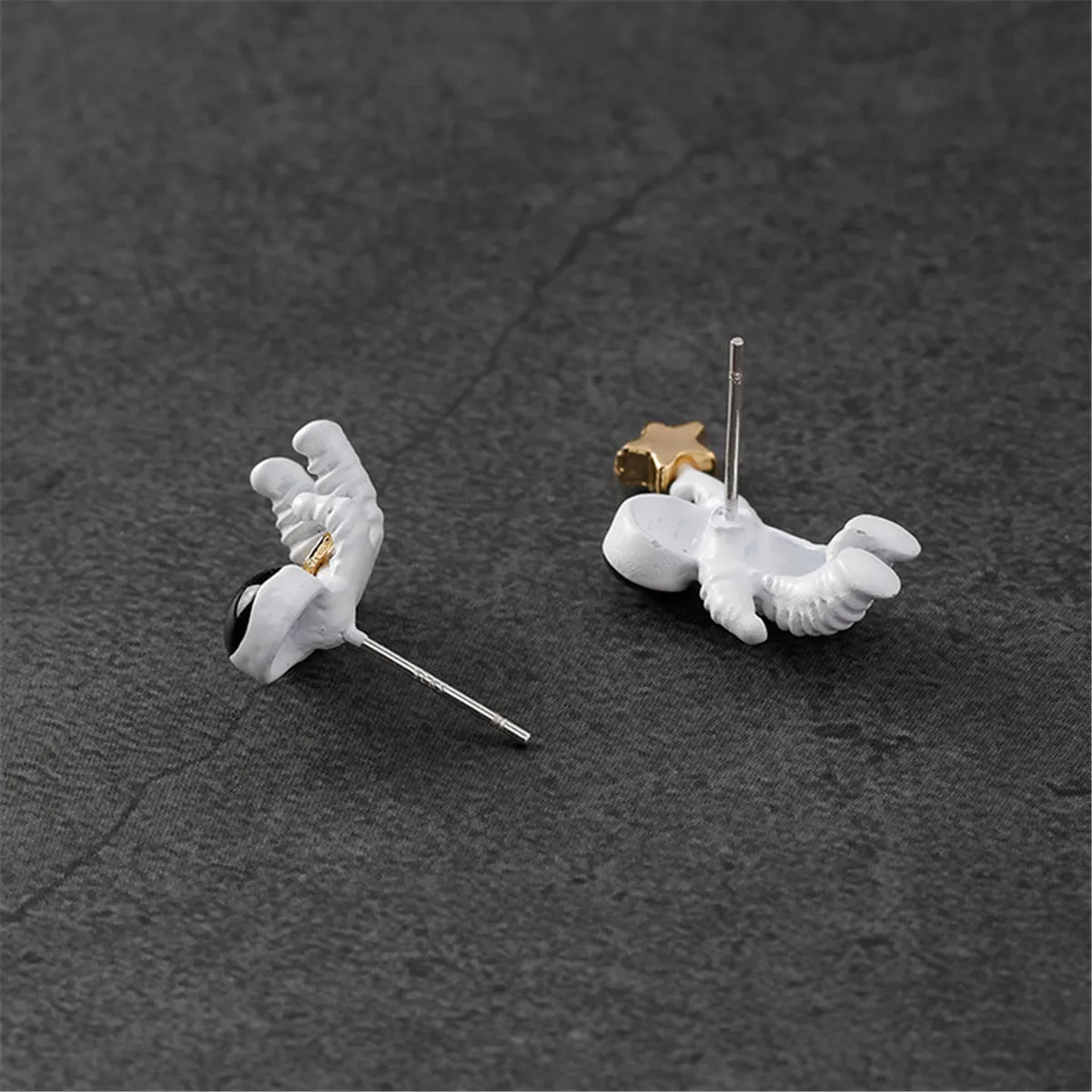 White Oil Drip & 18K Gold-Plated Astronaut Stud Earrings