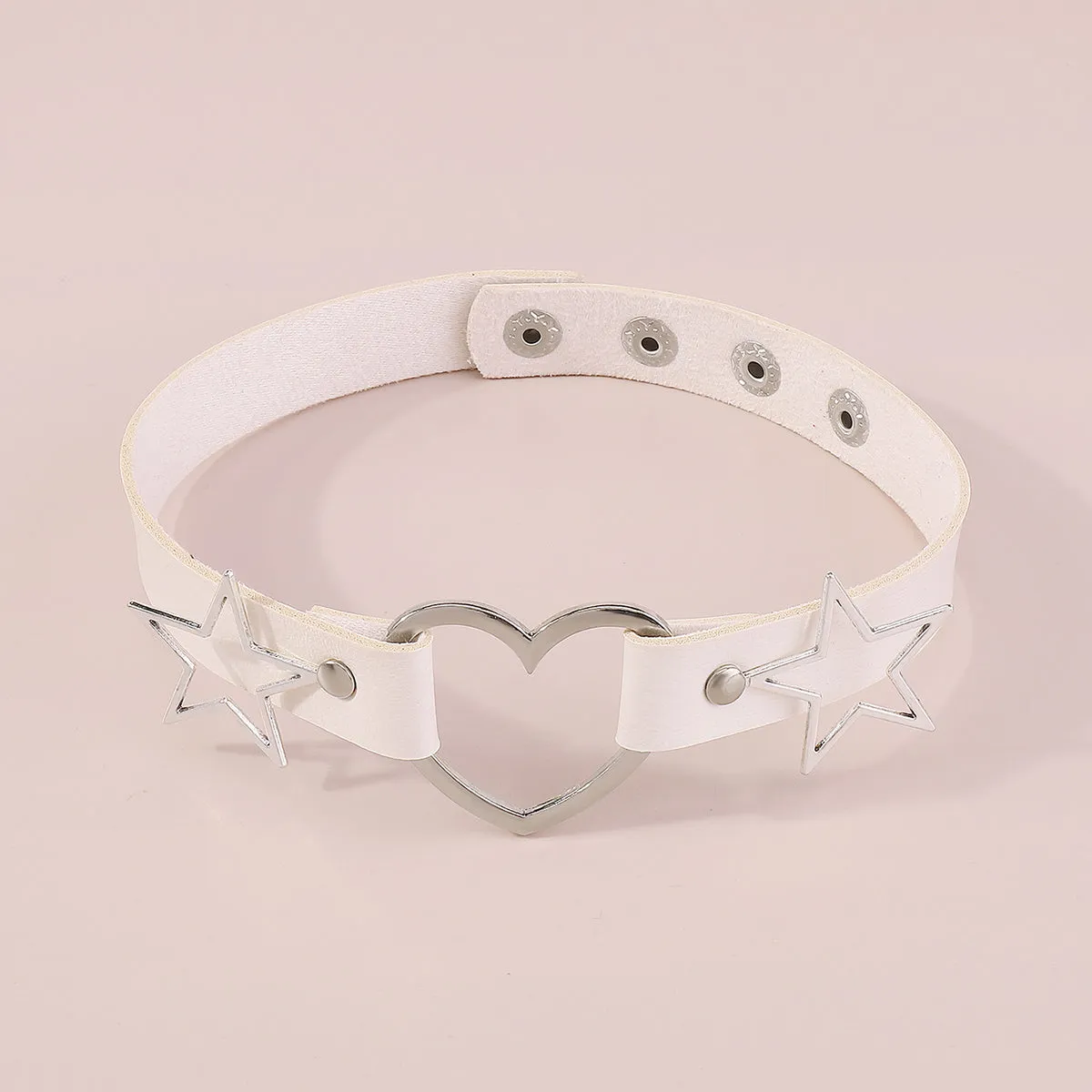 White Polystyrene & Silver-Plated Star Heart Choker Necklace