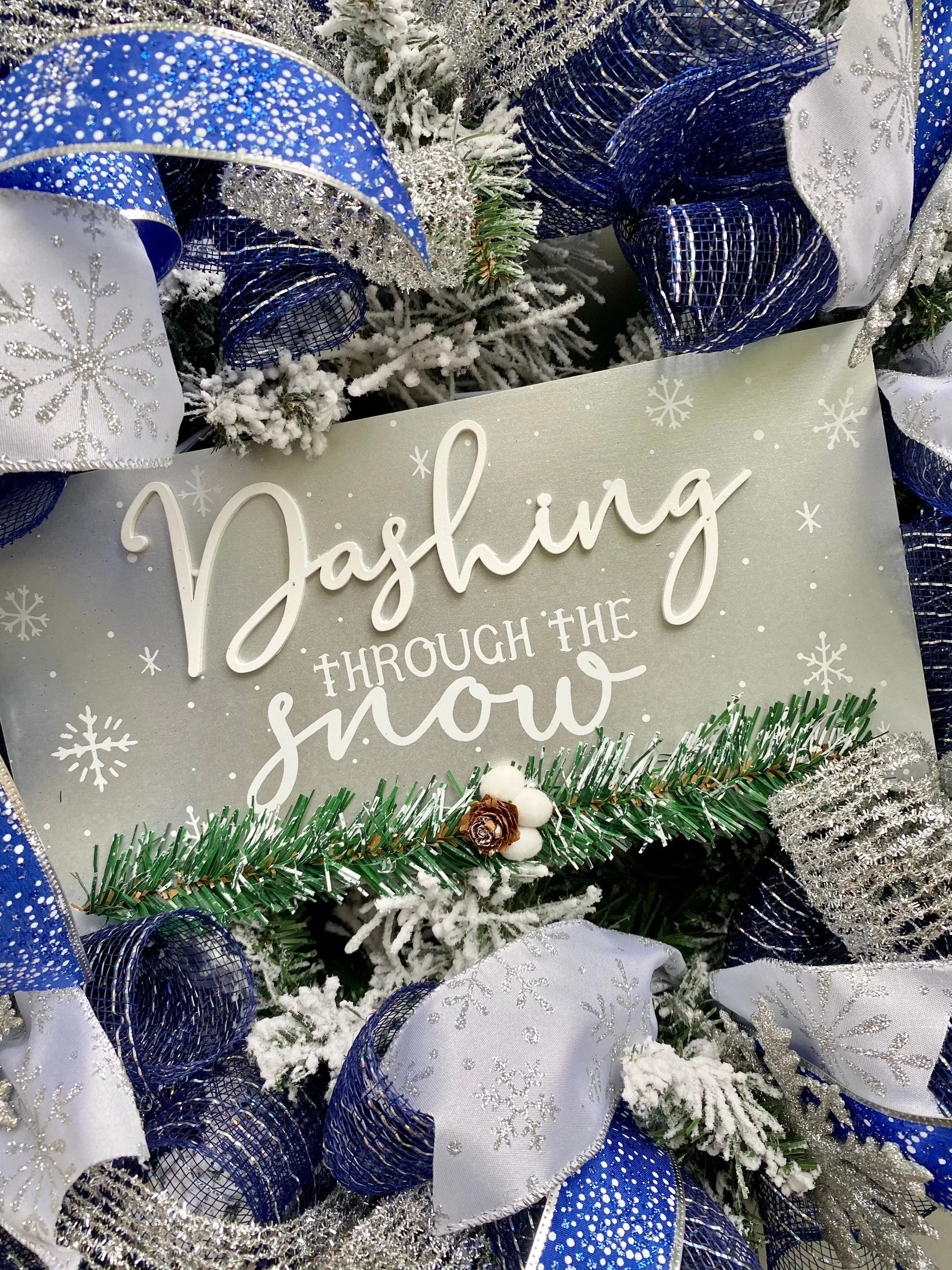 Winter Wreath for Front Door, Christmas Porch Decor, Dashing Through The Snow Holiday Wreath