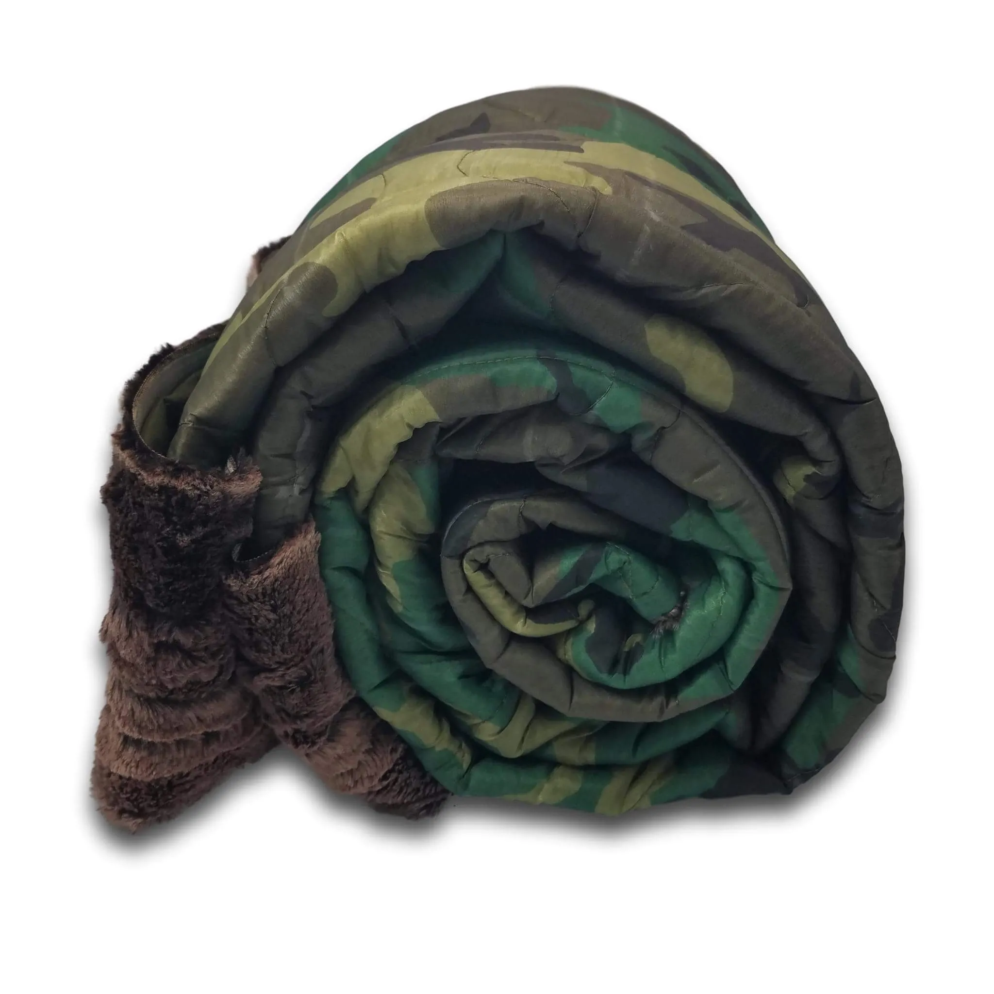 Woodland Camo Pattern 'Heart of Gold' Woobie Weighted Blanket with Chestnut Forest Fox  Fur