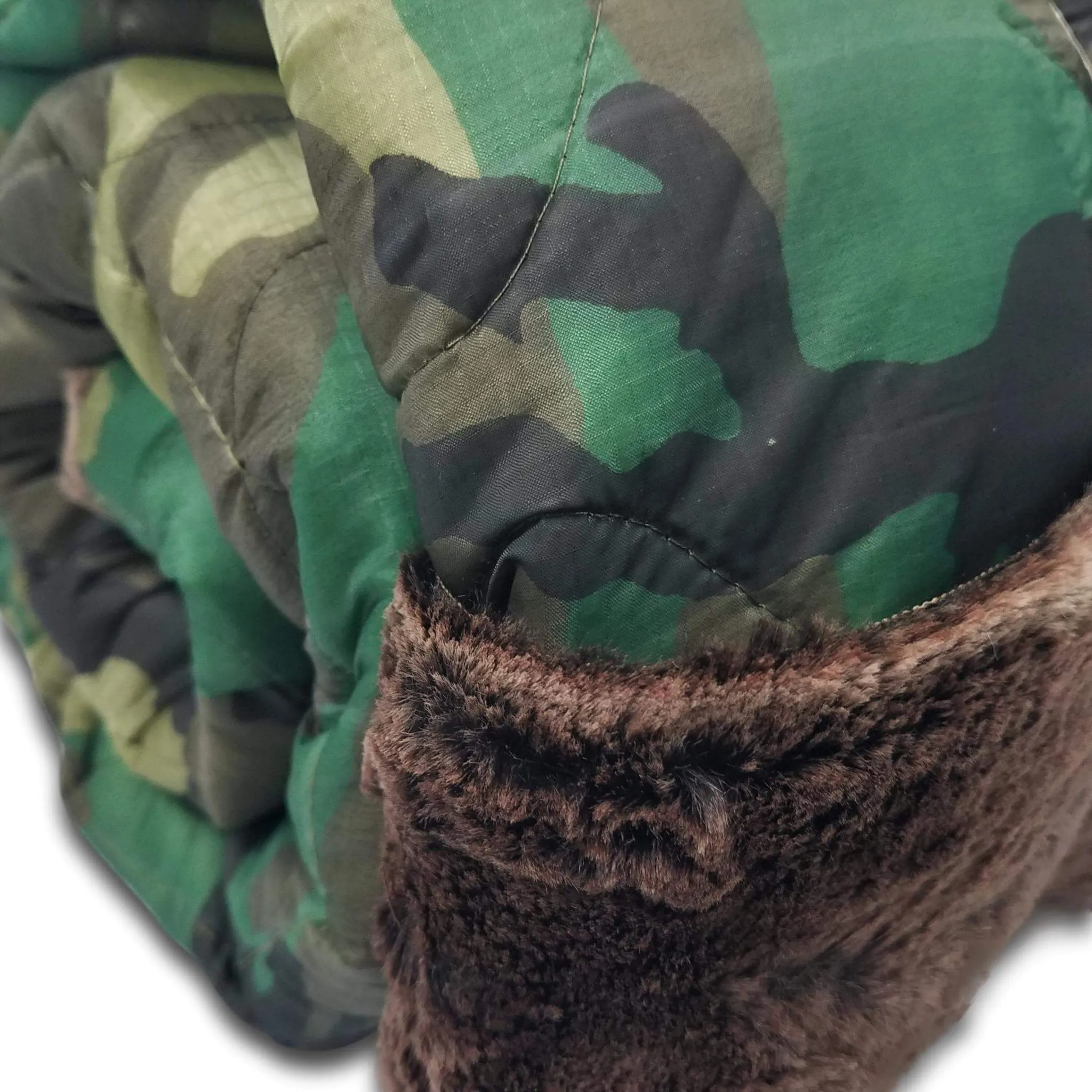Woodland Camo Pattern 'Heart of Gold' Woobie Weighted Blanket with Chestnut Forest Fox  Fur