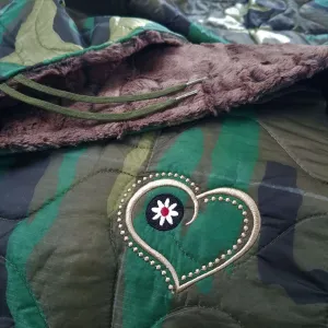 Woodland Camo Pattern 'Heart of Gold' Woobie Weighted Blanket with Chestnut Forest Fox  Fur