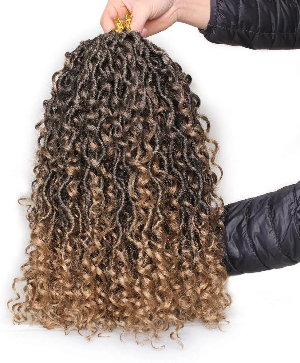 Xtrend 14inch Faux Locs Crochet Hair 16Strands/pack Wavy With Curly Hair Pre-looped Synthetic Bohemian Goddess Locs Crochet Braids Hair