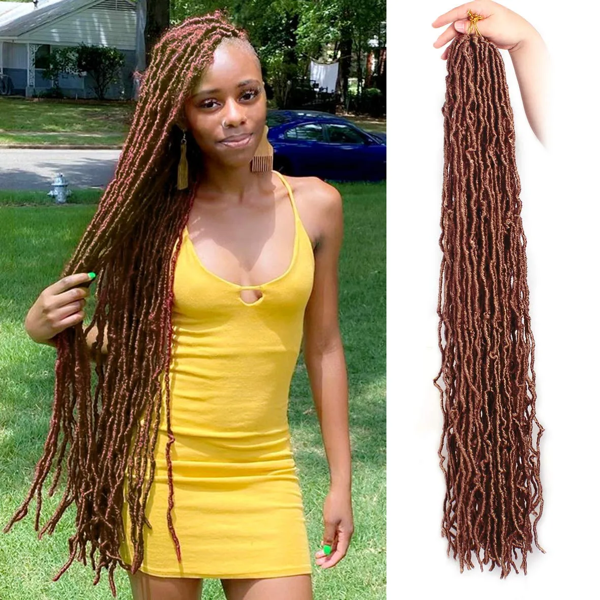 Xtrend 36 Inch Nu Faux Locs Crochet Hair Pre-looped Goddess Locs Crochet Dreadlock Curly Extended Soft Locs Braiding Hair