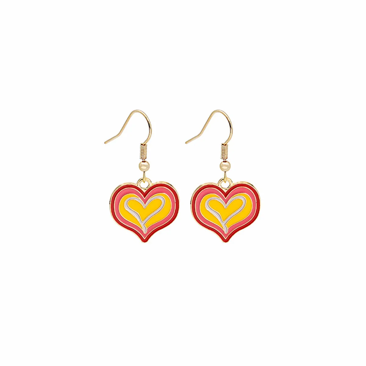 Yellow Enamel & 18K Gold-Plated Layered Heart Drop Earrings