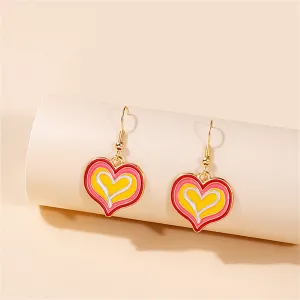 Yellow Enamel & 18K Gold-Plated Layered Heart Drop Earrings