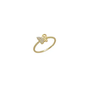 Zirconia Butterfly Glossy Beaded Lady Ring (14K)